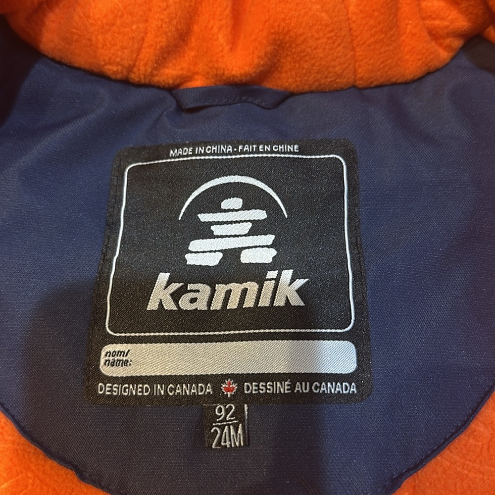 Kamik boys blue and orange winter coat size 24M - Picture 5 of 7